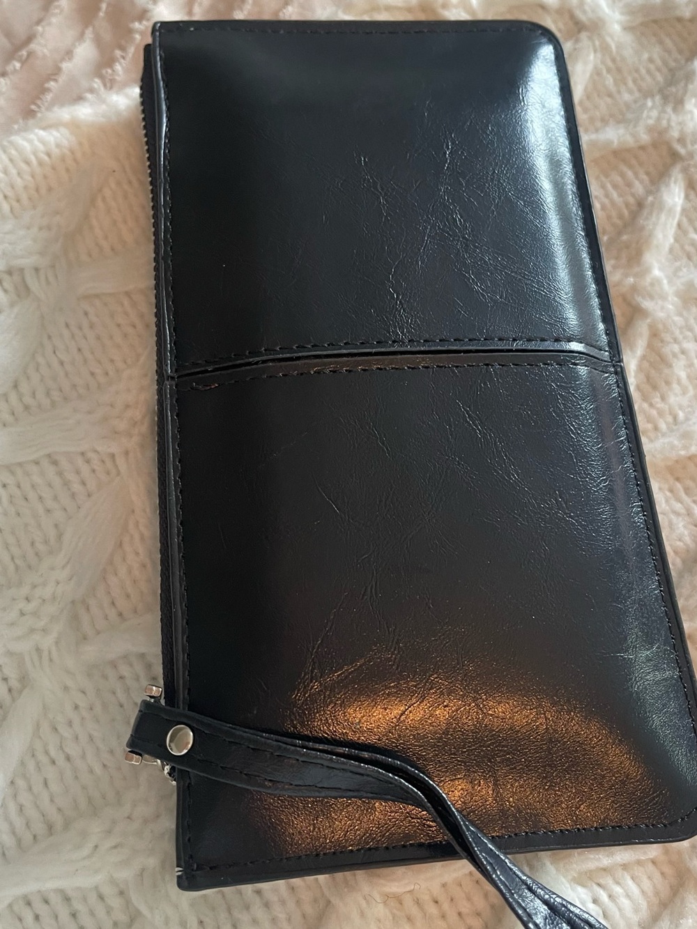 NWOT- Black Leather Zip Wristlet Wallet with multiple compartments
